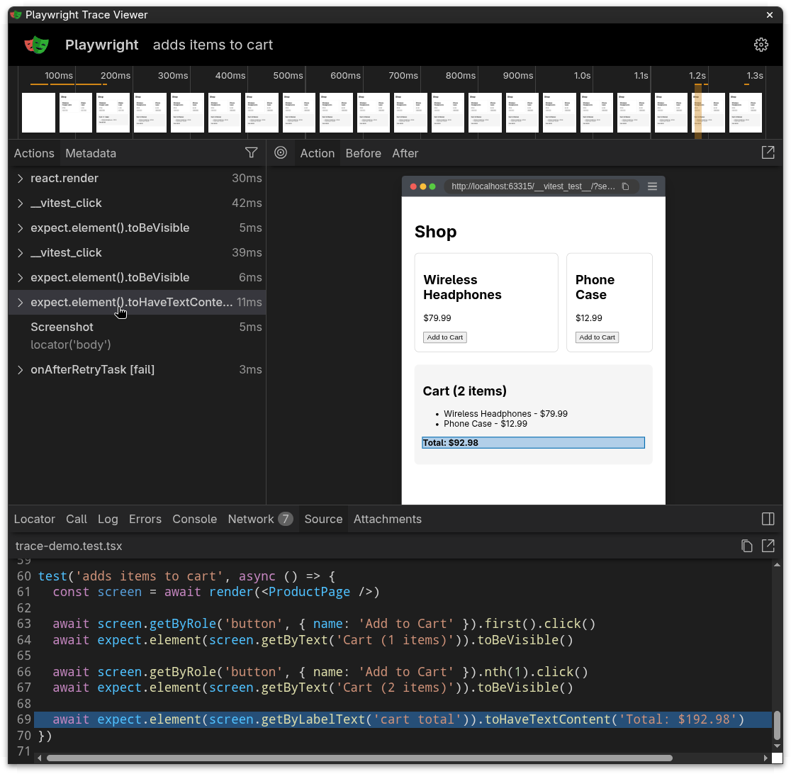 显示追踪时间线和渲染组件的追踪查看器