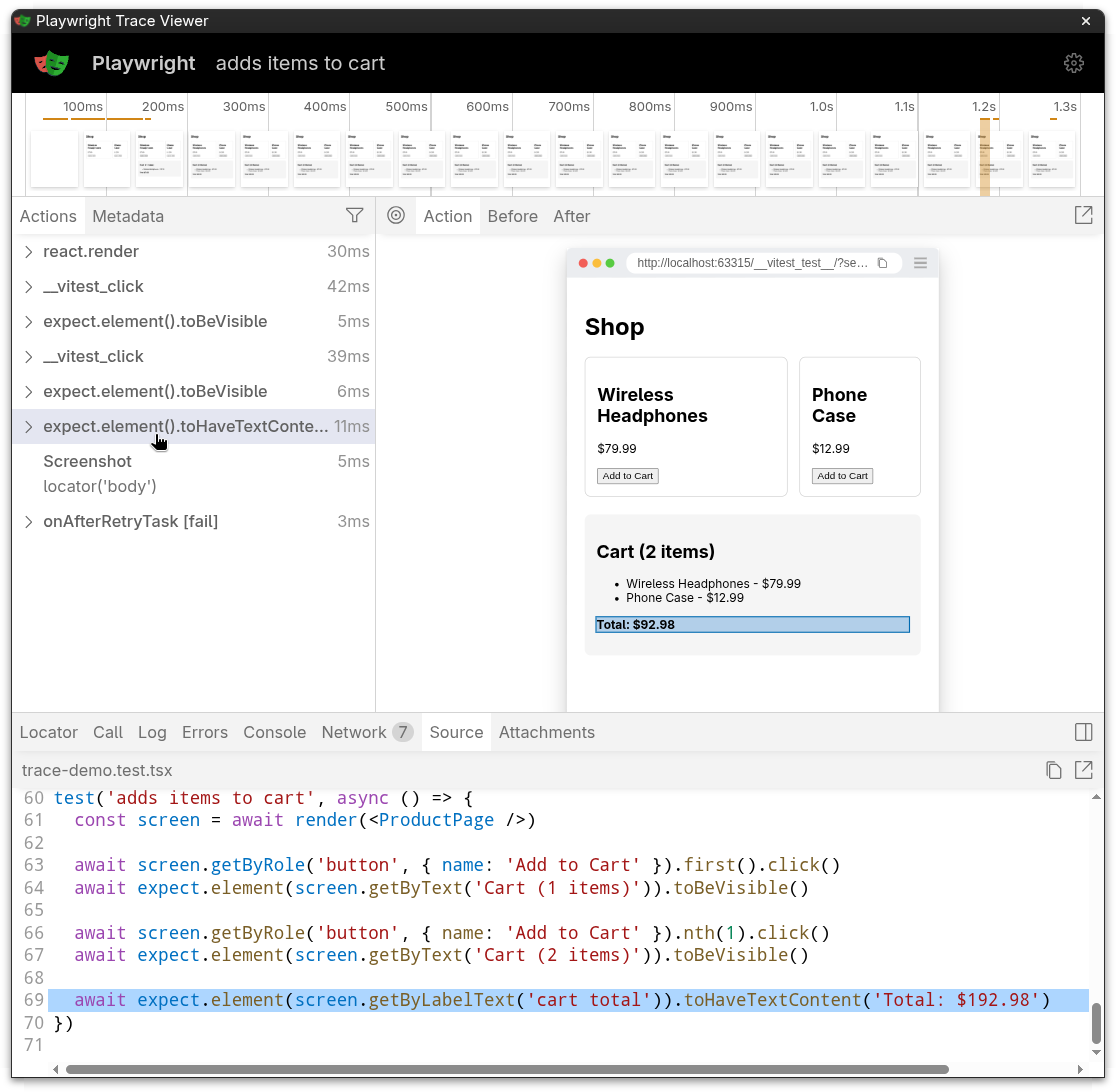 显示追踪时间线和渲染组件的追踪查看器